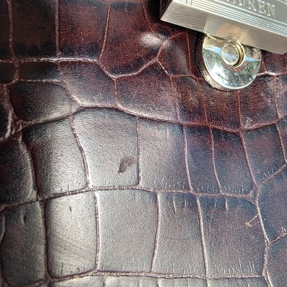 VTG Lauren Ralph Lauren Mini Purse Tote Bag Brown Croc Embossed Leather Small - Picture 3 of 12